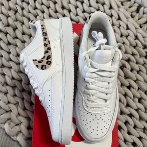 Nike White Sneakers with Leopard Print Swoosh BNIB